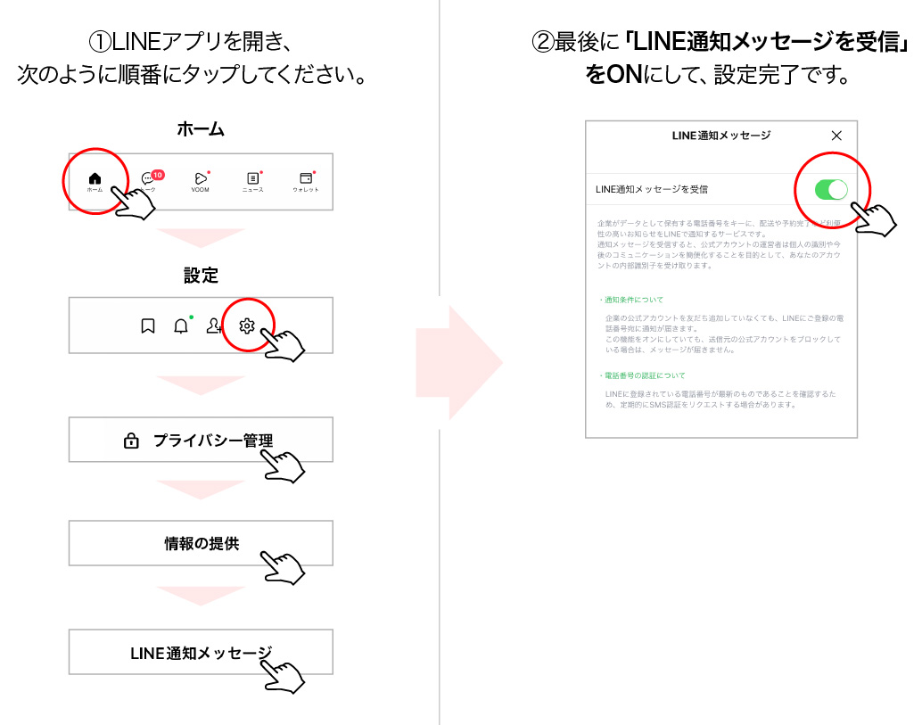 LINE通知メッセージの受信設定